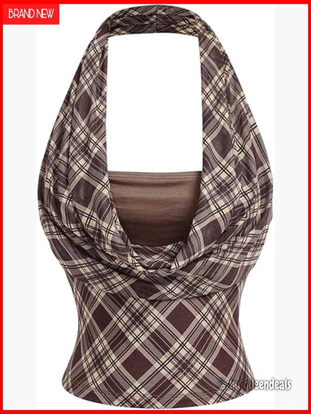 Women's Y2K Halter Tank Top Ruched Backless Plaid Crop Top